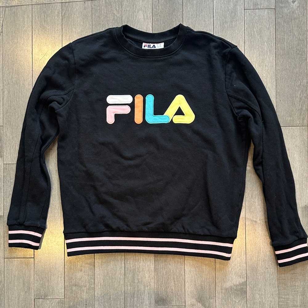 Fila Black Crewneck Sweater with Multicolor Logo